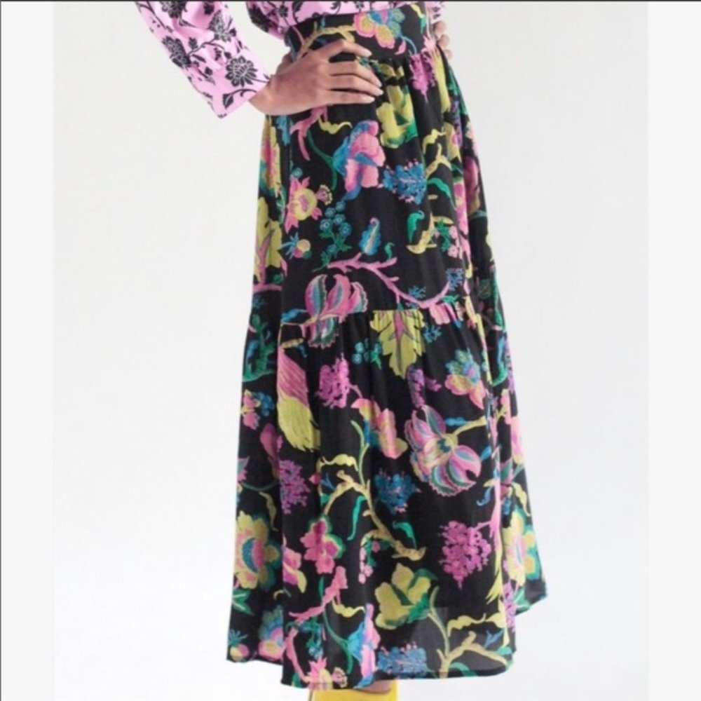 Banjanan Silk Tiered Cara Midi Skirt